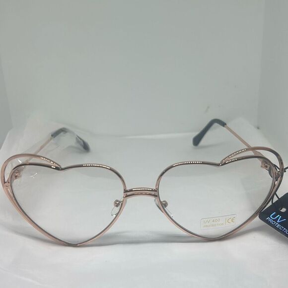 Rose Gold Heart-Shaped Clear Lens Glasses – UV Protection, Lightweight Frame - Picture 3 of 3